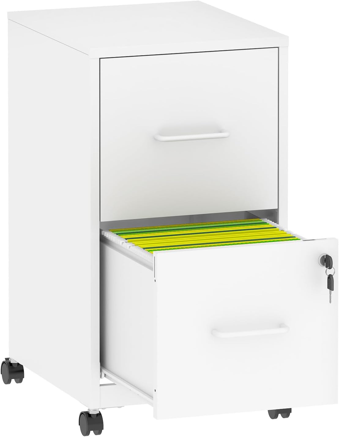 2 Drawer Mobile File Cabinet with Lock, Rolling Metal Filing Cabinet on Wheels, Lockable Under Desk Steel Vertical File Cabinets for Home Office, Letter/Legal/A4/F4, Assembly Required White