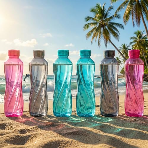 Image of Premium BPA-Free Reusable Plastic Water Bottles (Set of 6) - 1 Litre Fridge Water Bottle with Ergonomic Swirl Grip & Leak-Proof Cap for Home, Office, Gym & Outdoors (Multicolor)