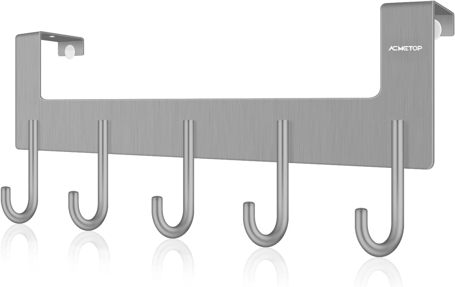 ACMETOP Over Door Hooks, Heavy Duty Over Door Hanger, Aluminum Over Door Coat Hooks Storage for Coat, Towel, Bag, Robe, Brush Finish (Matter Grey, 5 Hooks 1Pcs)