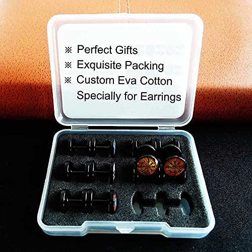 Flyun 6Pairs Viking Earrings For Men Men's Earring Fake Gauge Looking Earrings Faux Plug Earring Black Studs With Screw Back (Viking Shield) #TOP1
