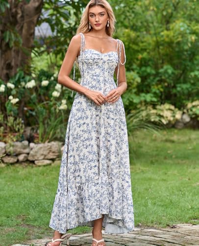 Image of GLNEGE Women's Summer Corset Wedding Guest Maxi Dress Spaghetti Strap Ruffle Formal Dresses Flowy A Line Tea Party Sundress