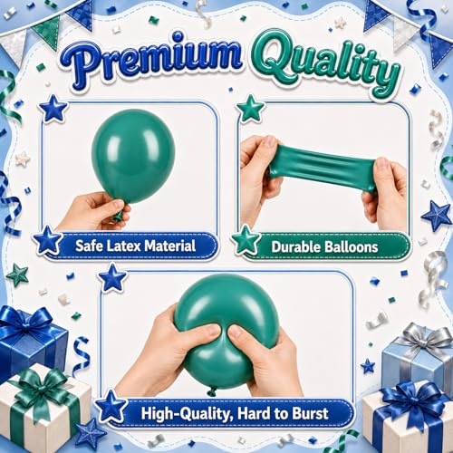Image of Dark Green Navy Blue Balloons, 50Pcs 12 Inch Ivory White Latex for Party