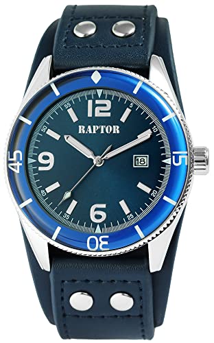 Raptor Gabin Herren-Uhr Datum Unterlegarmband Leder Analog Quarz RA20367 (blau)