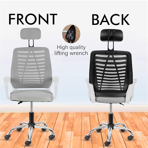 Image of Casa Copenhagen,Mesh Office Desk Chair,Rocking Ergonomic Computer Chair Adjustable High with Headrest and Comfortable Armrest Swivel- Grey Milanage & White Handle