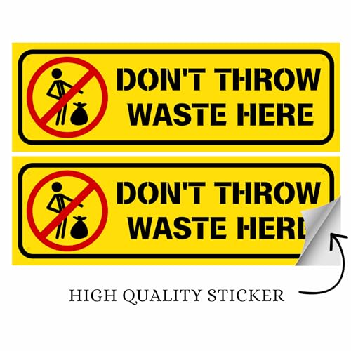 Image of Don't Throw Waste Here Sign Sticker Board (20.5 x 7 CM) - Peel & Stick with 4 Corner Holes - Fix with Screws, Nails or Zip Ties - Pack of 2 (Don't throw waste here, Small - 20.5 X 7 CM)