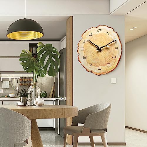 Funsec G2302 12 Inch Annual Ring Wall Clock Wood Grain Clock Leaf Tree Stump Clock Creative Silent Clock Quartz Clock Battery Powered Arabic Numerals Decorative Home Living Room Office Size:10.55"Wx11.88"H thumb #5