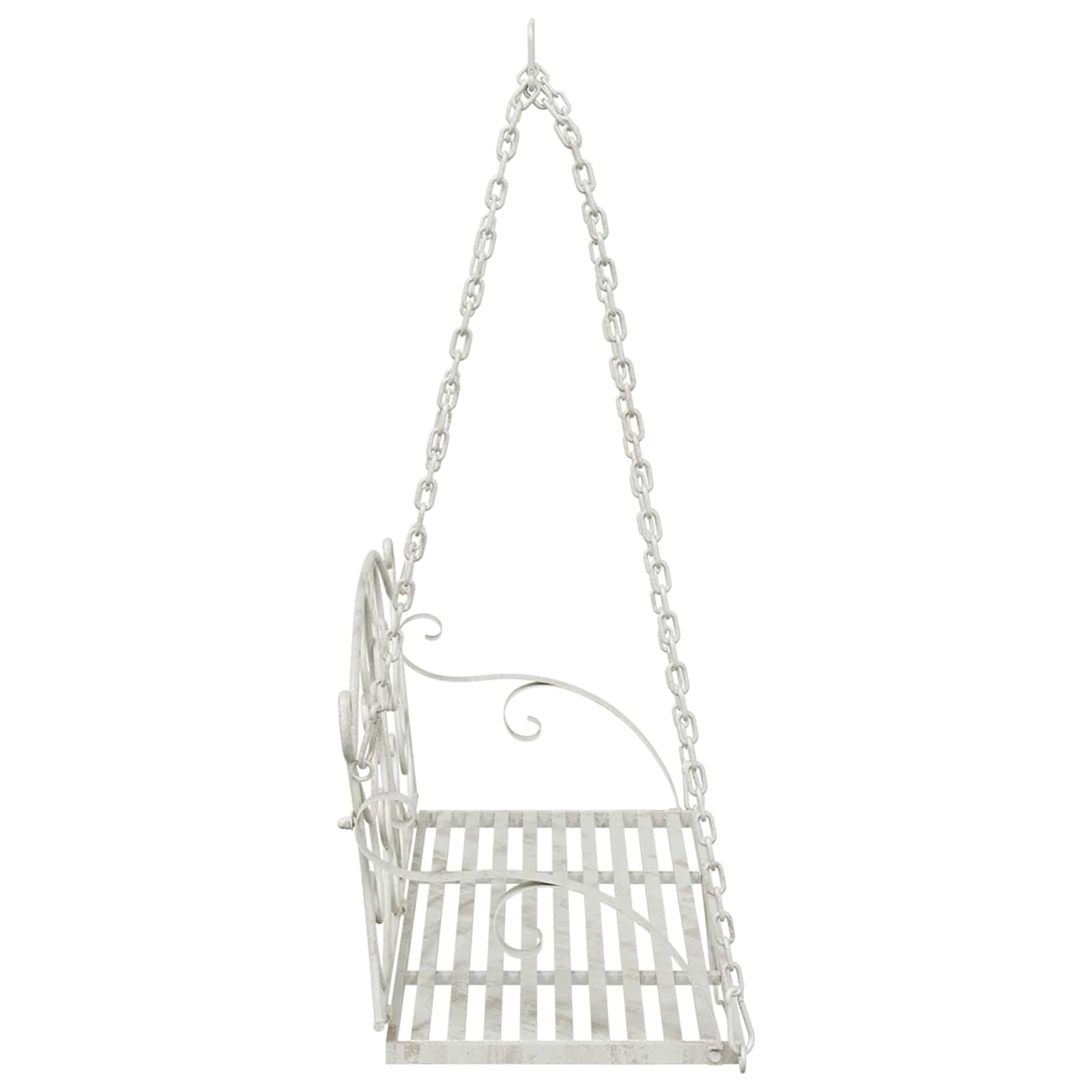 Banco balancín de acero resistente, 110 x 52,5 x 47 cm, color blanco envejecido, para jardín, terraza, balcón, porche, asiento resistente a la intemperie, con cómodo acolchado y fácil montaje