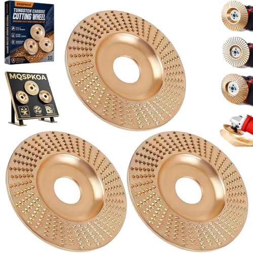 Tungsten Carbide Cutting Wheel Angle Grinder Polishing Pad 3PCS Heavy-Duty Wood Carving Disc Set for 4 & 4-1/2 Grinders Woodworking Attachment for Cutting Shaping Sanding(3*Flat Surface)