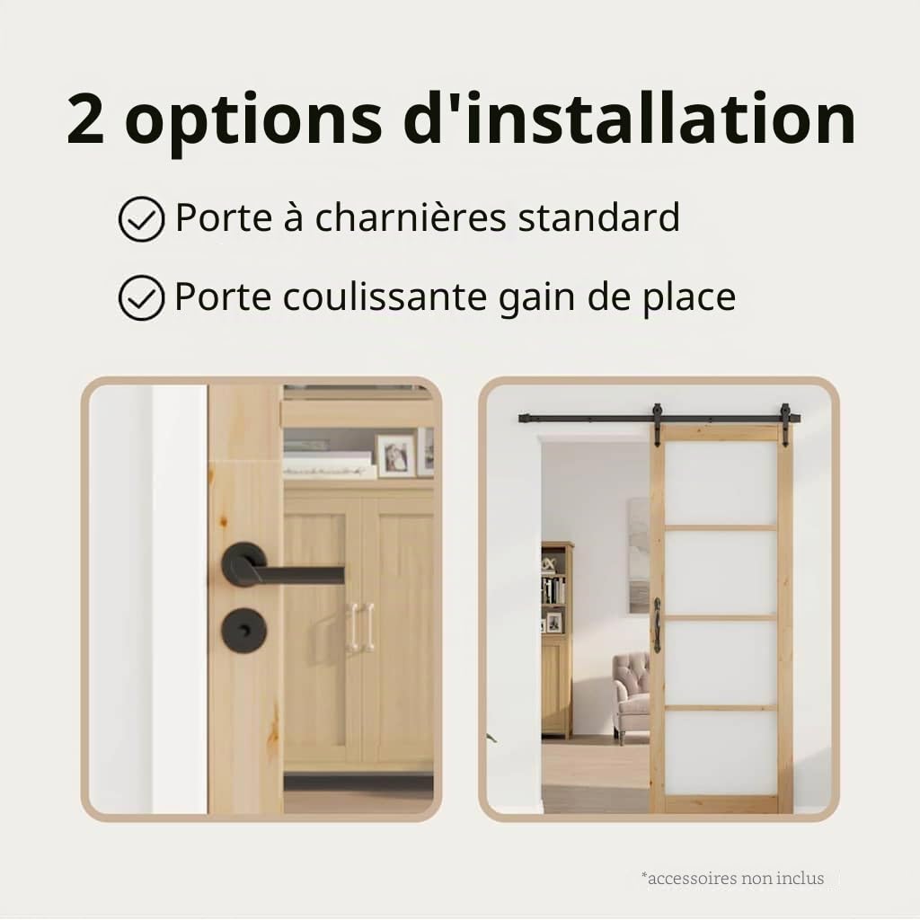 Porte intérieure avec verre ORKDAL 83x232x4 cm en bois massif de pin