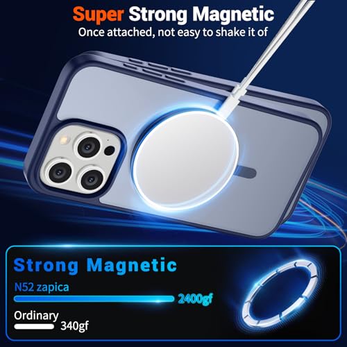Image of SUPFINE Magnetic for iPhone 15 Pro Max Case (Compatible with MagSafe) (Military Grade Drop Protection) Slim Translucent Matte Shockproof with Anti-Fingerprint Phone Case,Navy Blue