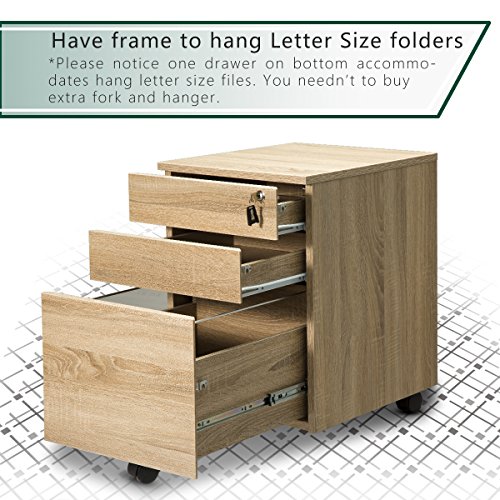 Topsky 3 Drawers Wood Mobile File Cabinet Fully Assembled Except Casters (Oak) #TOP6