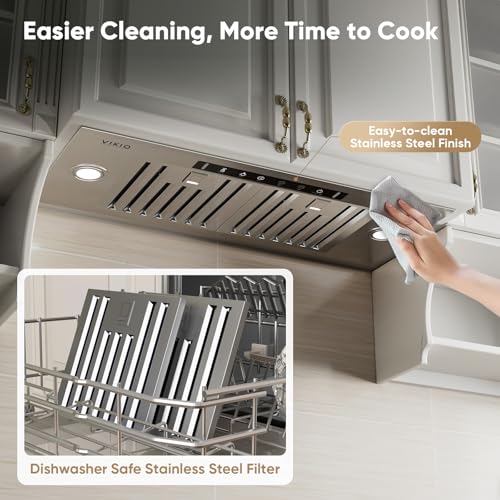 Image of VIKIO HOME 30 Inch Built-in /Insert Range Hood, 980 CFM Range Hood Insert, Ducted /Ductless Convertible Ultra-Quiet, Vent Hood Insert with Gesture & Touch, Baffle Filters and Charcoal Filters