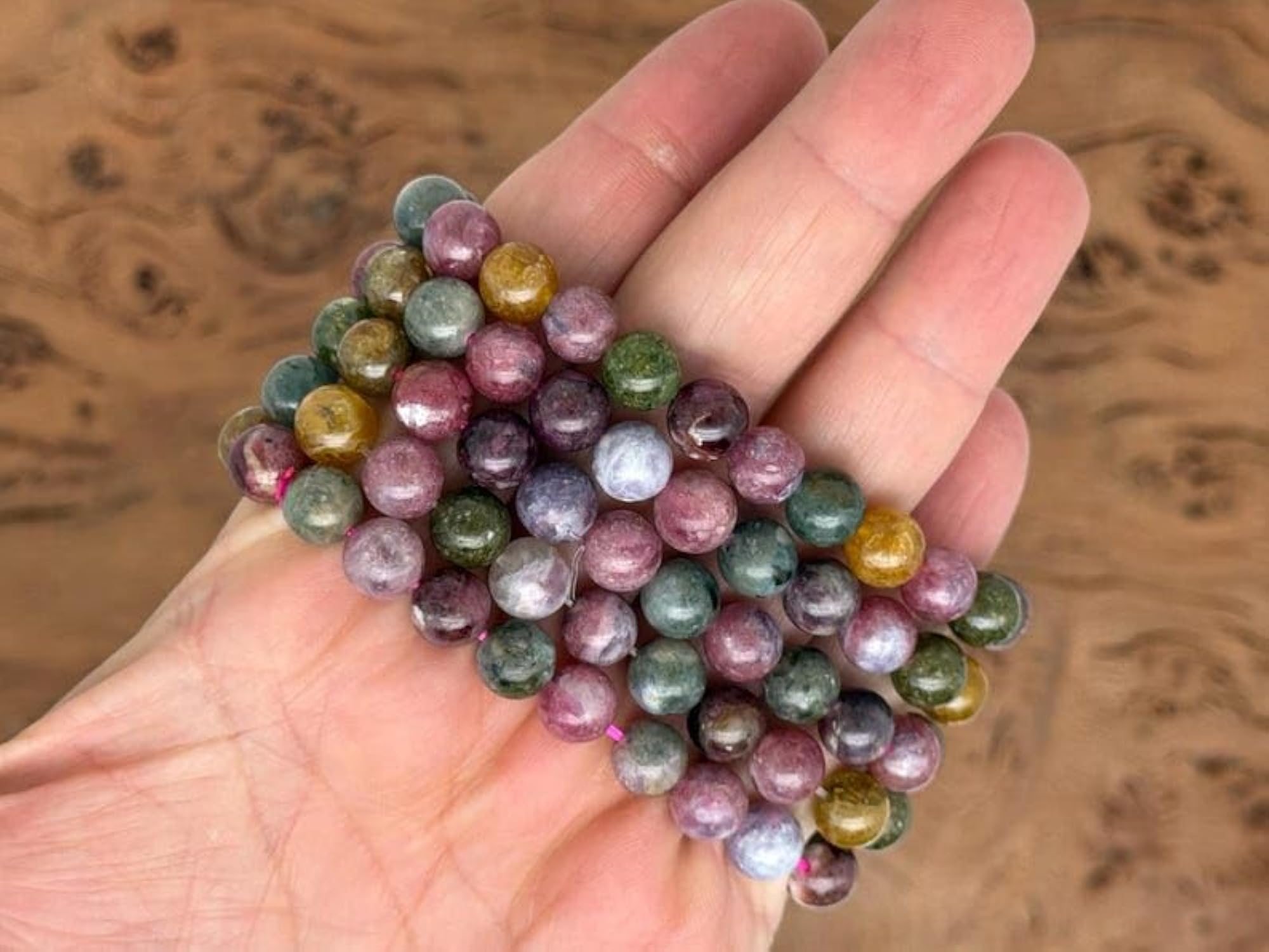 Unisex Natural Rainbow Tourmaline 8mm Bead Stretchable Bracelet