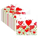 Pwsap 60 Piezas Servilletas de San Valentín, Corazones Flores Servilletas de Cóctel Desechables, Rojos Servilletas Decorativas de Papel para Cena Romántica Aniversarios Cumpleaños Madre Fiestas