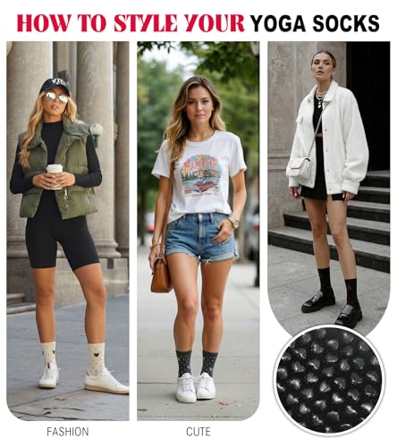 Image of yeuG Pilates Grip Socks for Women Yoga Slouch Socks with Grip for Barre Knee High Boot Socks Long Scrunch Slipper Socks