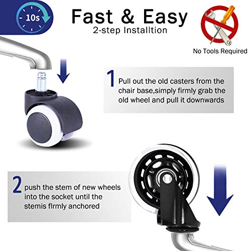 Office Chair Wheels Compatible With Ikea Chairs,10Mm Stem (Set Of 5), 3" Heavy Duty Replacement Swivel Rubber Casters Quiet & Smooth Rolling Compatible With Ikea Chair Casters, Protection For Floors. #TOP4
