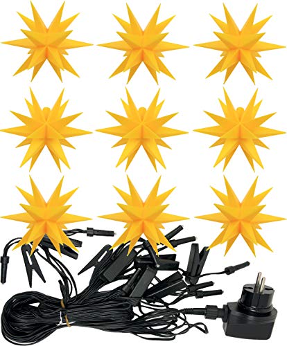 3D LED 9 Sterne Sternenkette Lichterkette Weihnachtsstern Außenstern wetterfest für außen und innen 13 m Kabel wetterfest von Dekowelt (Gelb) Cover