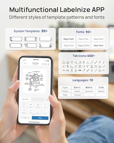 ETIKEZ PM260 Etikettendrucker Schwarz + 1 Rolle Etiketten (40x30mm, transparent, 230 STK) – 2 Zoll Bluetooth Beschriftungsgerät mit Smart AI APP, tintenlos, für Büro & Schule