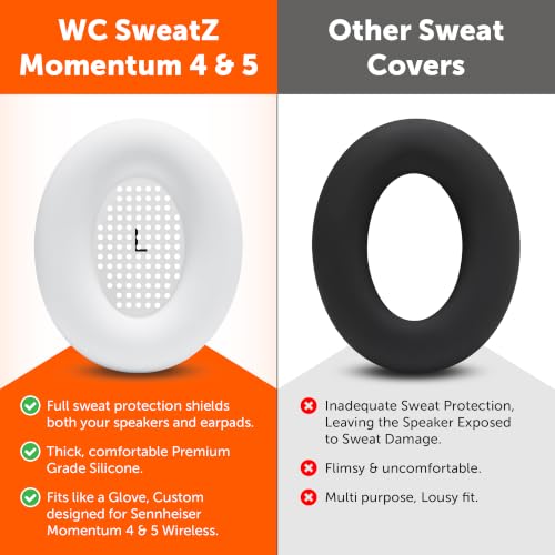 Image of WC SweatZ Momentum 4 & 5 - Patented Earpad Covers for Sennheiser Momentum 4 & 5 Wireless Over Ear Headphones by Wicked Cushions | Sweatproof & Easily Washable | White