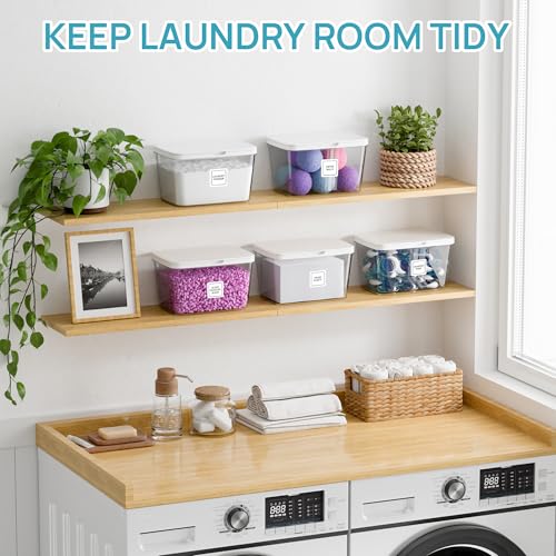 Image of Vtopmart 4 Pack Laundry Pods & Detergent Container, Dryer Sheet Holder | Clear Laundry Powder Container with Lids &Labels & Scoop for Laundry Room Organization, Stackable Laundry Room Decor Bins