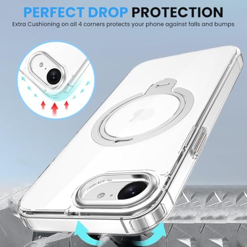 Image of ZORBES Magnetic Phone Back Cover Case for iPhone 17e / iPhone 16e | Clear Phone Case with 360 Rotatable Kickstand Phone Grip Protective Phone Case for iPhone 17e /16e Support Wireless Charging