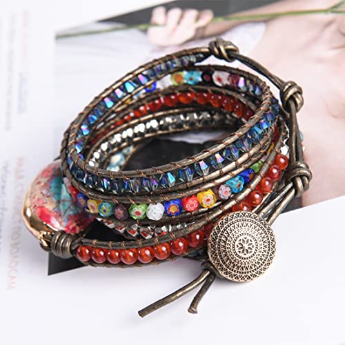 Image of YGLINE Boho Handmade Natural Stone Wrap Bracelets Jasper Crystal Beads Bracelet Jewelry