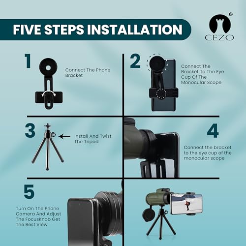 Image of Cezo 12x50 Monocular for Adults Kids,HD Monocular Scope for Gifts Monocular Telescope for Smartphone Watching Birds Hiking,Concert,Travelling- Green