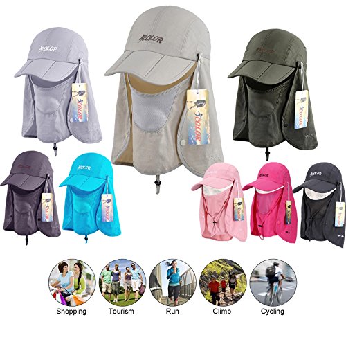 Icolor Sun Cap Fishing Hats Summer Outdoor Upf 50+ Sun Protection Travel Beach Hat W/Removable Neck Face Flap Cover For Men Women Girl Dark Gray #TOP5