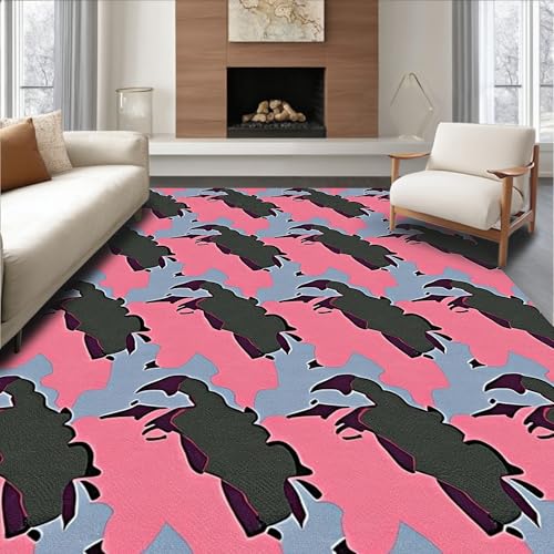 Low Pile Flatwoven Area Rug 5x7, Brushstroke Abstract Art Modern