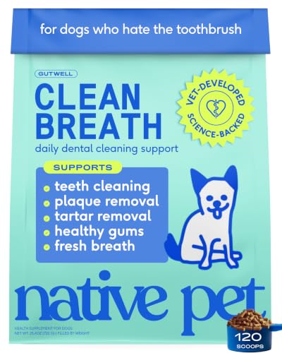 Image of Native Pet Clean Breath Dog Dental Care - Teeth Cleaning for Fresh Breath, Clean Teeth & Healthy Gums - Tartar and Plaque Remover - Dog Breath Freshener - 120 Scoops