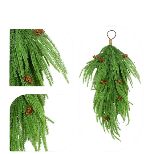 24" Upside Down Pine Christmas Wreath with Pinecones for Front Door Decor (Green) - image 6