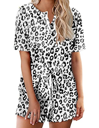 Image of Ekouaer Pajamas Set for Women Short Sleeve Lounge Set 2 Piece Loungewear PJs Soft Cute Lightweight Sleepwear