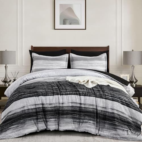 WONGS BEDDING Black King Comforter Set 7 Pieces