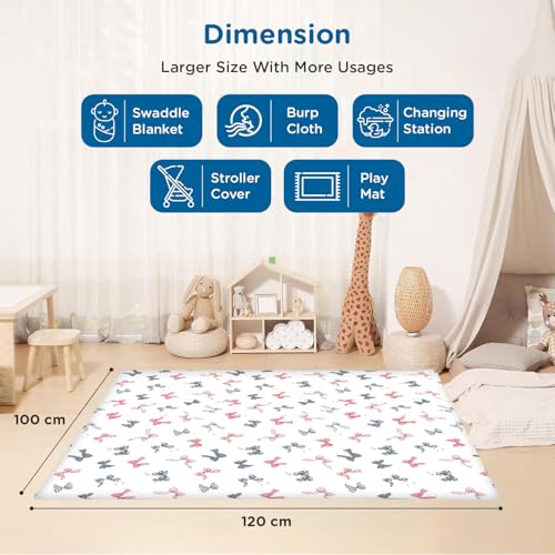Image of Mee Mee 100% Muslin Cotton Baby Swaddle Wrappers Set (PK-3)| Baby Towel| Soft, Quick-Drying & Highly Absorbent Blanket | Printed Mulmul Swaddle Cloth,Newborn Essentials (Multicolour, 120x100 cm)