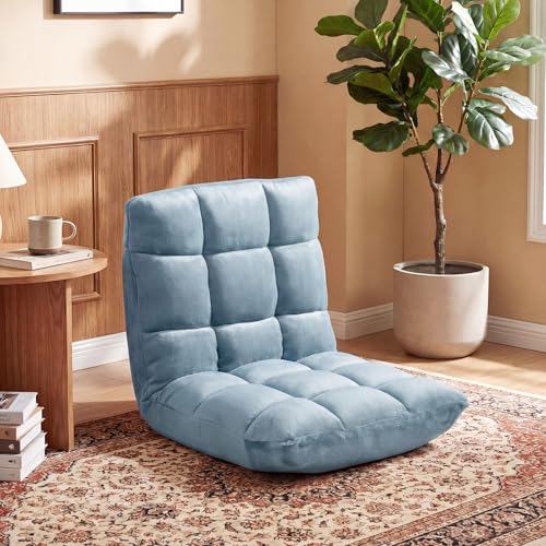 Image of COSTWAY Floor Chair, Video Gaming Chairs with Back Support, Adjustable 14-Position, Alloy Steel Frame, Soft Coral Fleece, Lazy Sofa Lounge for Reading Living Room Recliner for Adults Kids (Mint Blue)