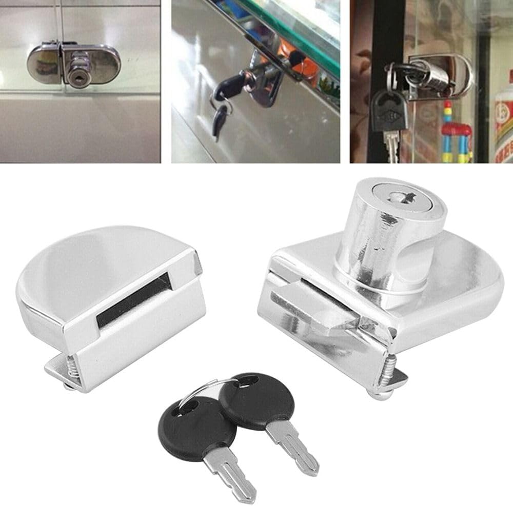 Sliding Cabinet Door Lock, No-Drill Punch Installation & Double Open Security, for Display Cabinet and Hardware Showcase(Style 1)