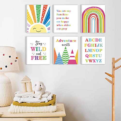Kairne Playroom Wall Decor,Kids Alphabet Rainbow Classroom Decor Set Of 6 (12”X16”,Framed),Educational Abc Posters For Toddlers Inspirational Wall Art Adventure Sign For Kids Playroom Decor #TOP2