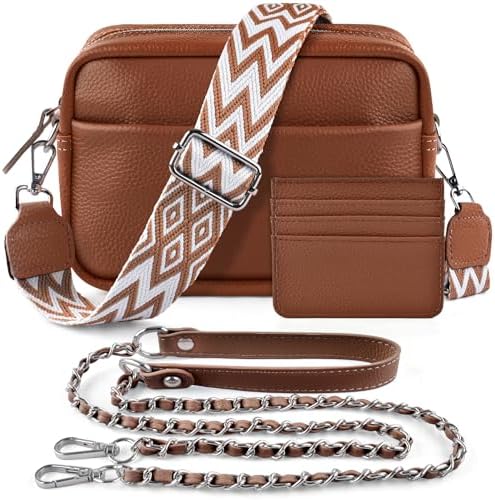 BROTOU Handy Umhängetasche Echtes Leder Crossbody Bag mit 2 Breitem Schultergurt Kartenhalter, Schwarz UmhäNgetasche Damen Leder UmhäNgetasche Damen, Kleine Tasche Damen mit 3 Fäch