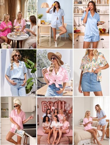 Image of Ekouaer Womens Satin Pajama Set Short Sleeve Sleepwear Button Down Pjs | Silky Smooth Satin, Soft Top and Shorts, Bridal Getting Ready Outfit, 2 Piece Loungewear Set for Daily Sleep, Wedding Party