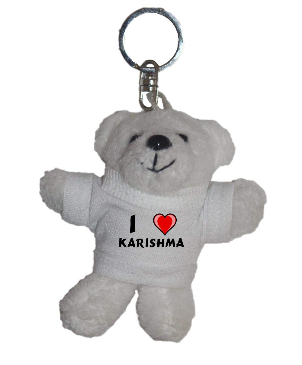 Shopzeus Polar Bear Plush Keychain with I Love Karishma (first name/surname/nickname)