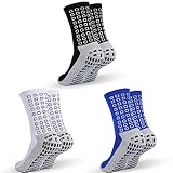 POZCMJM Soccer Grip Socks for Men Athletic Football Socks with Gripper Pads Crew Socks Non Skid Blue