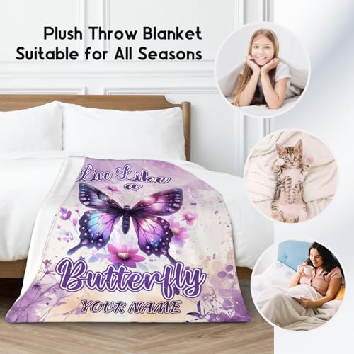Custom Butterfly Blanket for Women, Cute Soft Throw Gifts for Girls, Cozy Flannel Throw Blankets for Couch Office, 30"x40"