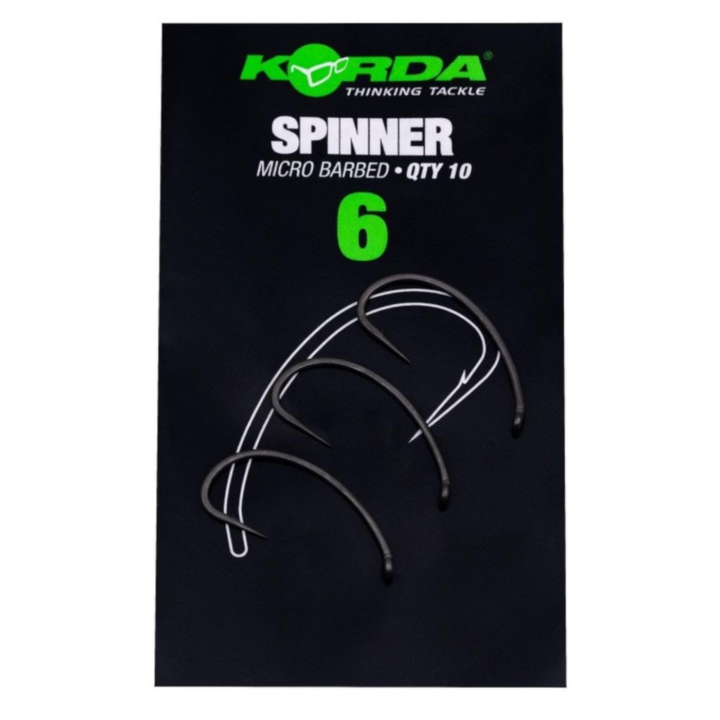 Korda Spinner Barbed 6, Size 6, PTFE Coated, For Spinner Rig, Super Sharp Straight Hook Point, Intermediate