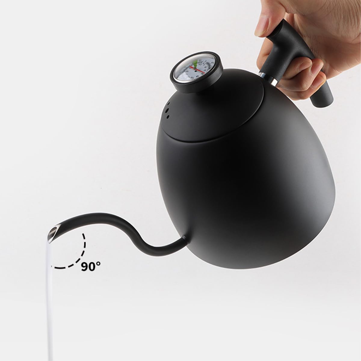 Pour Over Coffee Kettle con termómetro 51 FL oz (máx.), Hervidor de Cuello de Cisne de Acero Inoxidable Premium para café por Goteo, Prensa Francesa y té (Negro)