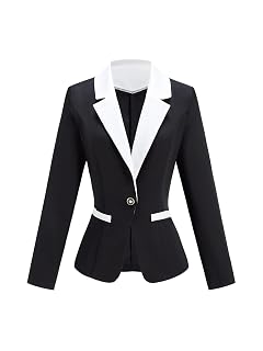 Womens Button Front Work Blazer Formal Lapel Collar Business Casual Suit Jackets