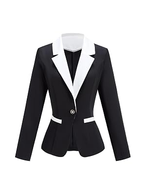Womens Button Front Work Blazer Formal Lapel Collar Business Casual Suit Jackets