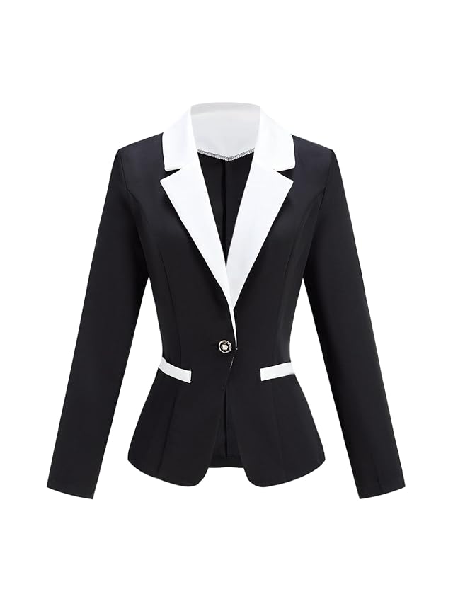 Womens Button Front Work Blazer Formal Lapel Collar Business Casual Suit Jackets