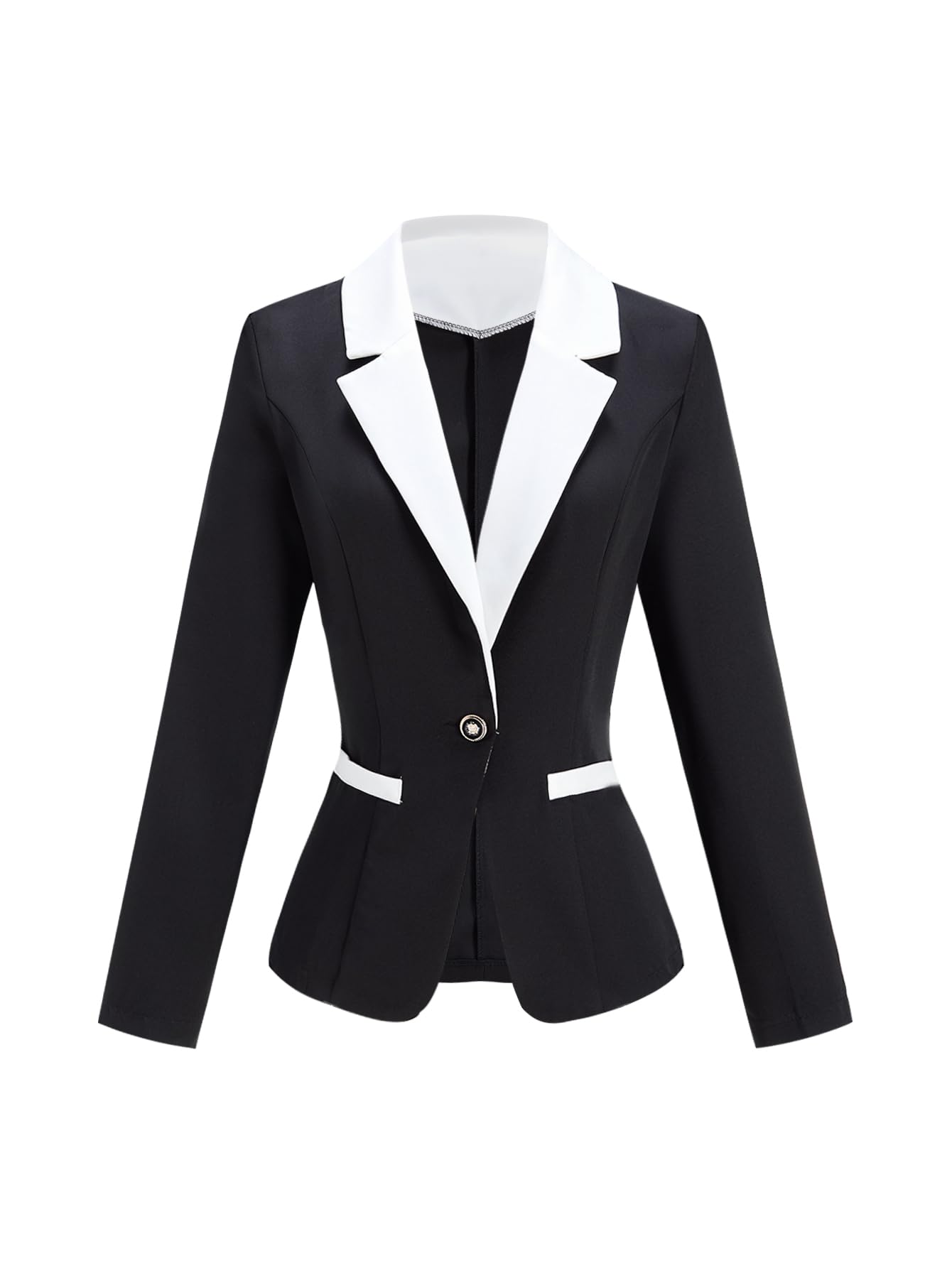 Womens Button Front Work Blazer Formal Lapel Collar Business Casual Suit Jackets