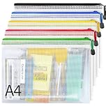 A4 Plastic Wallets -5 Pack Mesh Zip Lock Bags File Folders,Plastic Document Zipper Bag Zip Wallet