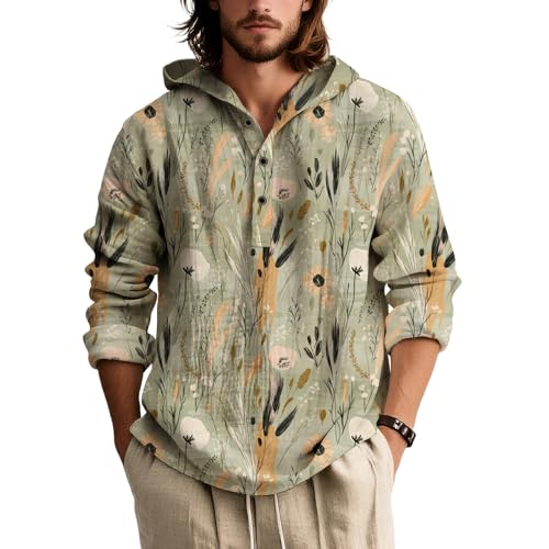 Mens Retro Floral Print Hoodies Pullover Boho Graphic Hooded Quarte Button Up Long Sleeve Shirts Oversized Hoodies
